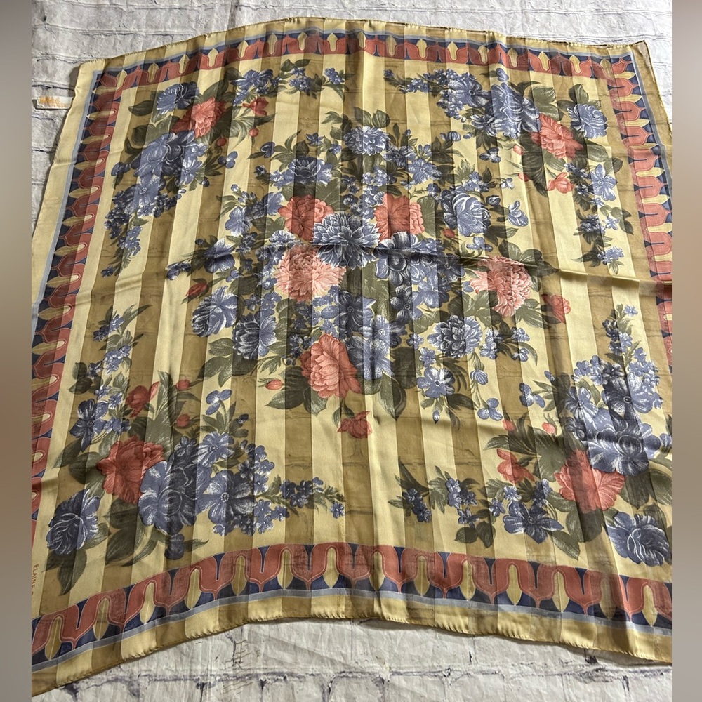 VINTAGE ELAINE GOLD FOR COLLECTION XIIX TAN MULTI ABSTRACT SHEER SCARF